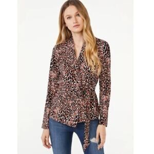 NWT | Women's Scoop Wrap Blouse | Leopard Print | Medium